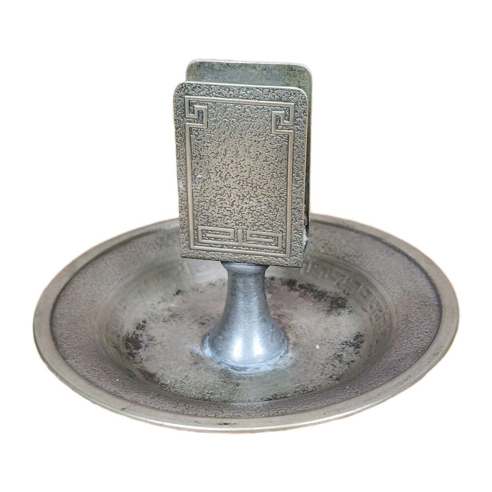 Vintage Hellenik Homan Nickel Silver Ashtray With Matchbox Holder